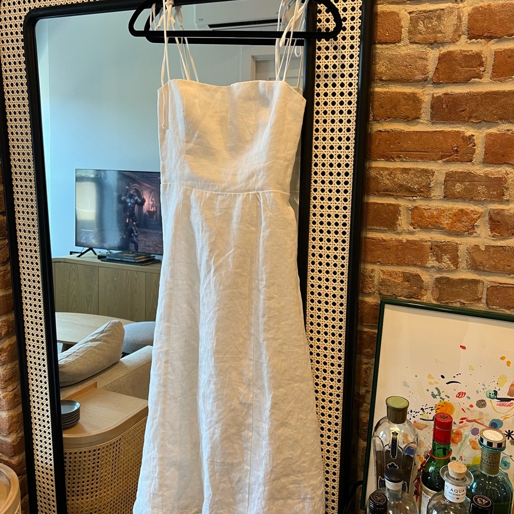 Reformation White 100% Linen Midi Dress